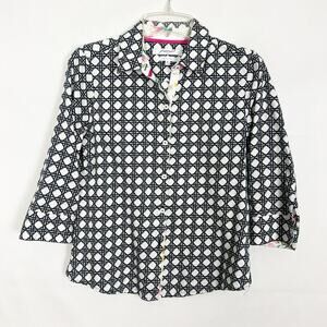 Foxcroft Wrinkle Free Diamond Print 3/4 Sleeve Button Down Top Size 6 Petite